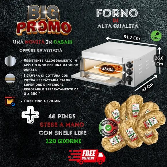 48 Pinse Artigianali + Forno Elettrico Professionale 350°C Per Casa, Ristorante o Piccole Attività
